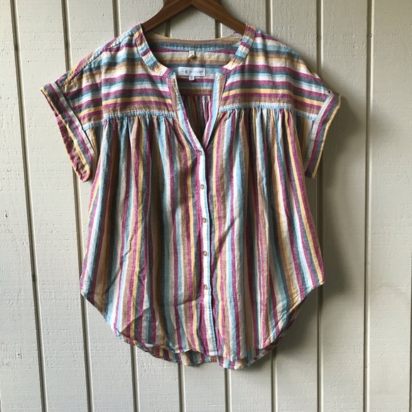 Lou & Grey Loft Multicolor Stripe Linen Cotton Top - Picture 2 of 7